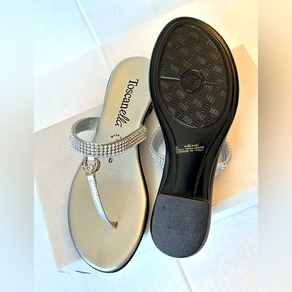 TOSCANELLA Made in Italy Thong Palms Sandal Silver rhinestones New in box!!! - Picture 8 of 9